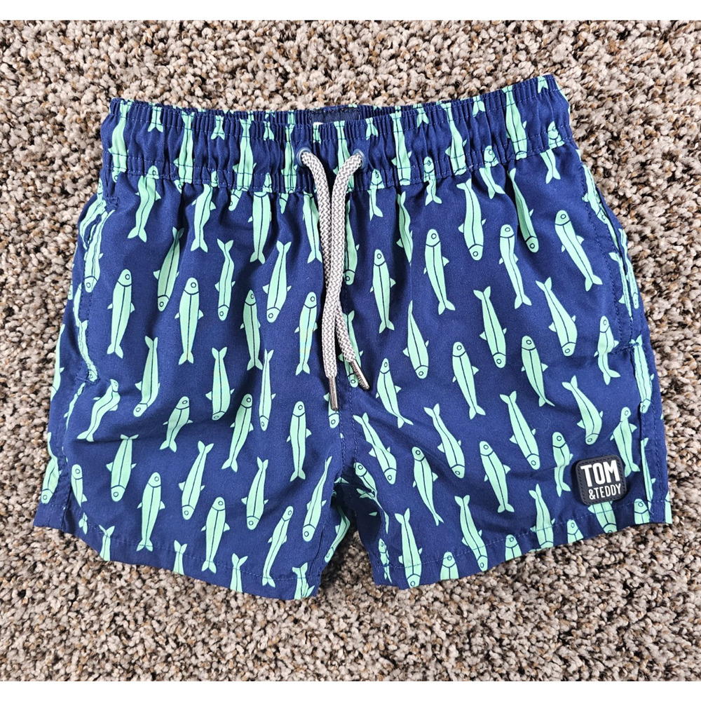 Tom & Teddy sardine Fish print swim trunks Toddler Boys Sz 3-4 Swimsuit